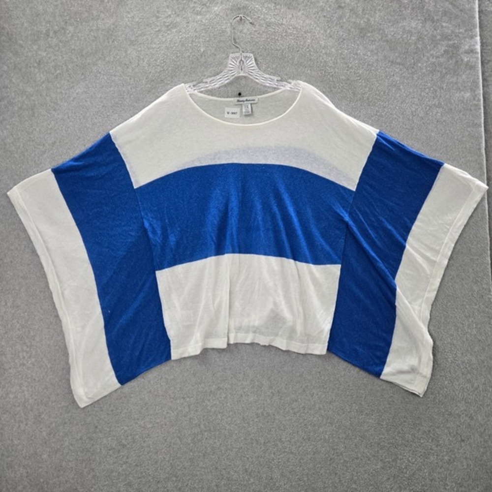 Tommy‎ Bahama Women Sweater S/M White Colorblock Linen Blend Poncho Alana